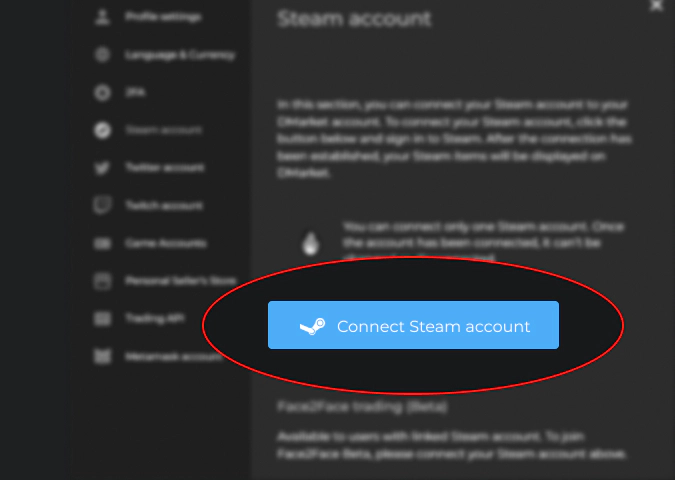 connect Steam account on DMarket