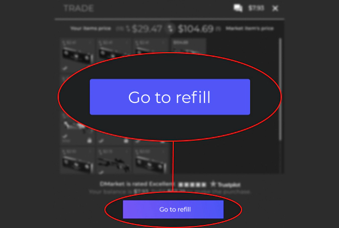 go to refill on DMarket