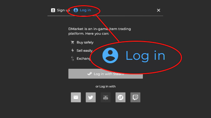 Log in on DMarket