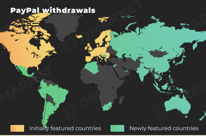 PayPal Withdrawals in 70 countries