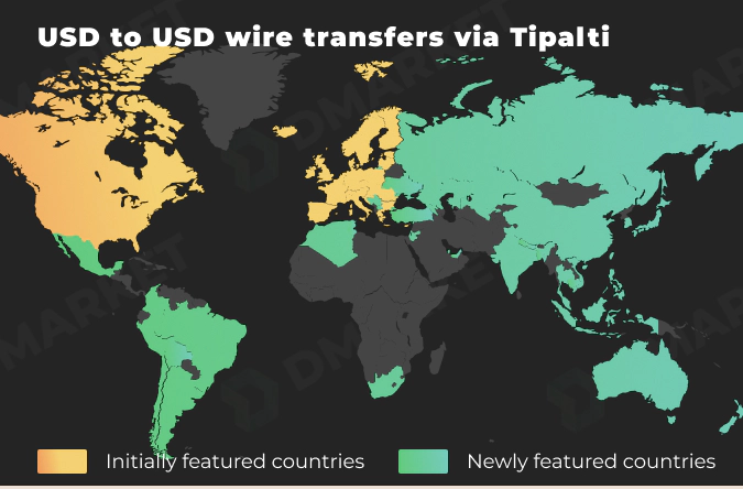 USD to USD Wire Transfers via Tipalti in 82 countries