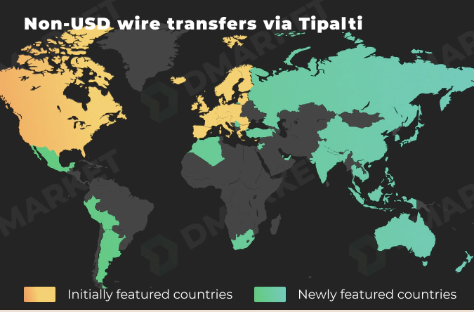 Non-USD Wire Transfers via Tipalti in 67 countries