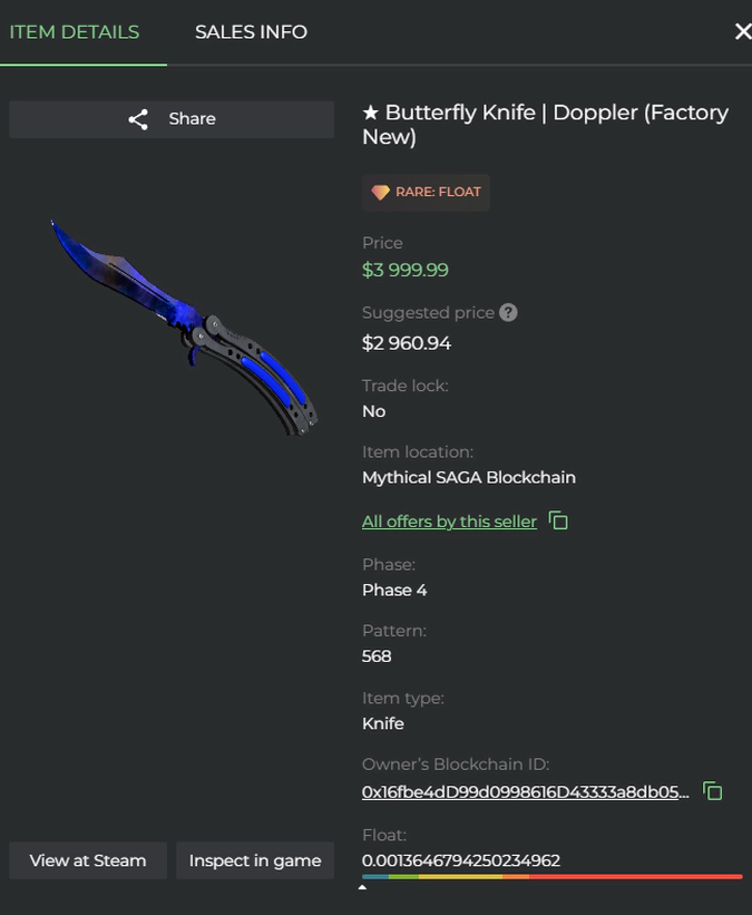 CS:GO skin float on DMarket