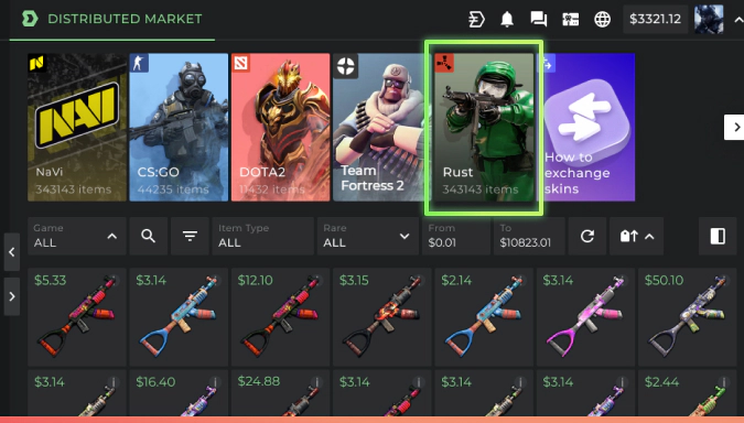 Rust Skins on DMarket