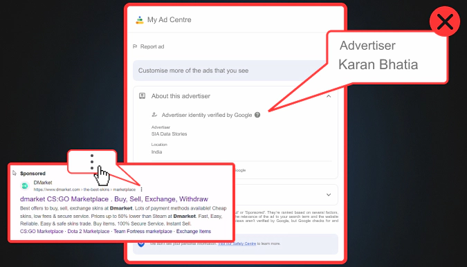 fake advertiser name on Google ads