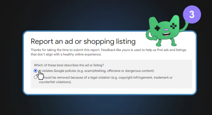 how to report scamming ad in google step 3