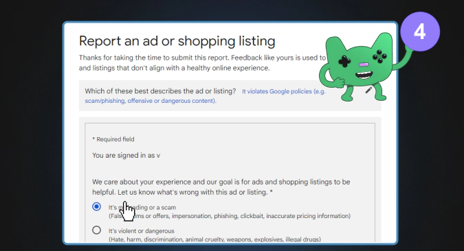 how to report scamming ad in google step 4