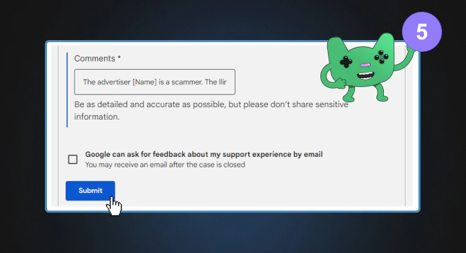 how to report scamming ad in google step 5
