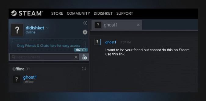 fake messages on steam