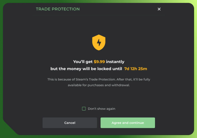 locked money after instant sell on DMarket