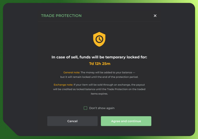 selling item under protection on DMarket