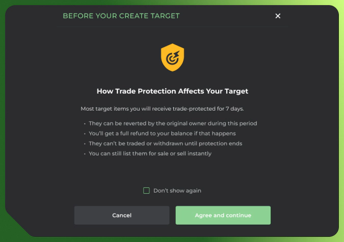how trade protection affects your target on DMarket