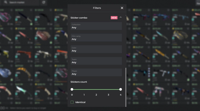 cs2 sticker combo filter on DMarket