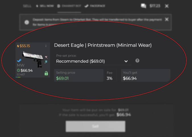 selling skins on DMarket