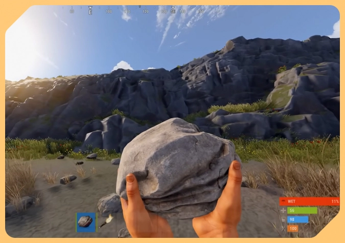 jogador com pedra no Rust